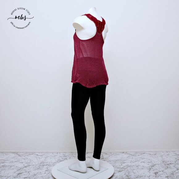 Free People Vintage Floral Laced Trim Sheer Mesh Sleeveless Round Neck Top - Picture 3 of 16